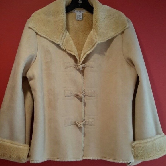 LH Sport Beige Faux Suede Shearling Coat Size M - Picture 1 of 8